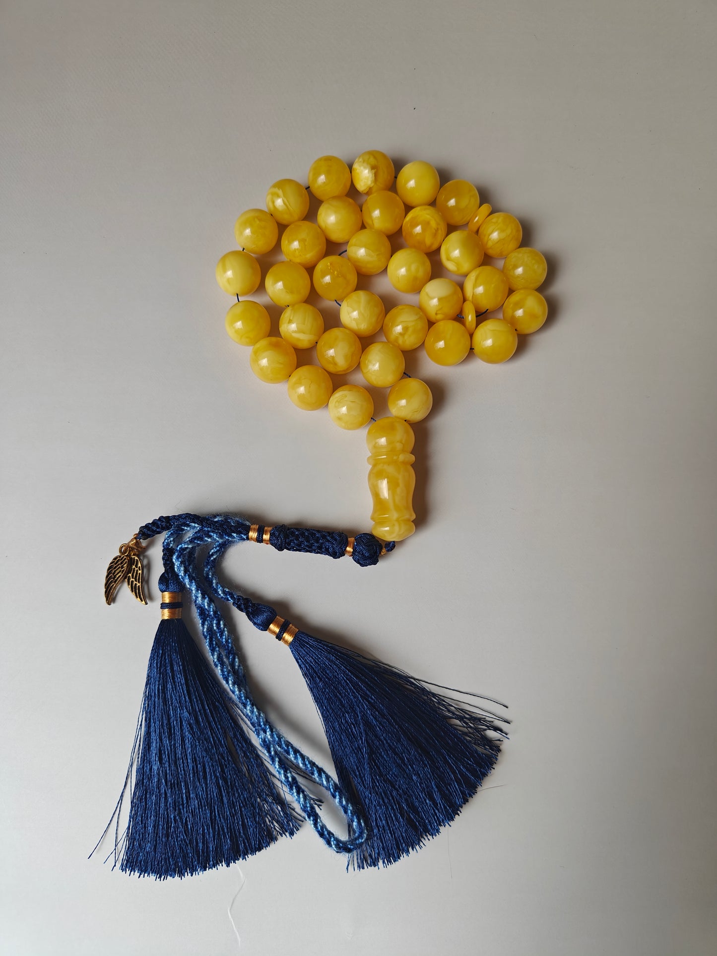 Premium Amber Tasbih 33 Beads – Light Butterscotch & Tiger Pattern, Large 13.5mm Beads, 51 g