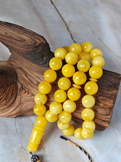 Premium Amber Tasbih 33 Beads – Butterscotch | Milky & Aged Tones, Large 13.5mm Beads|  53 g