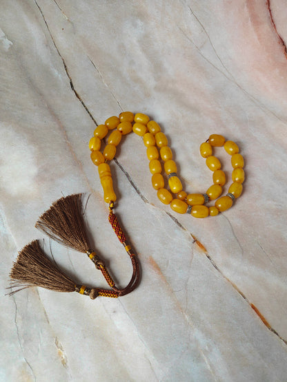 Antique Butterscotch Bakelite Misbah 33 Beads – Barrel Shape, Daily Use Tasbih