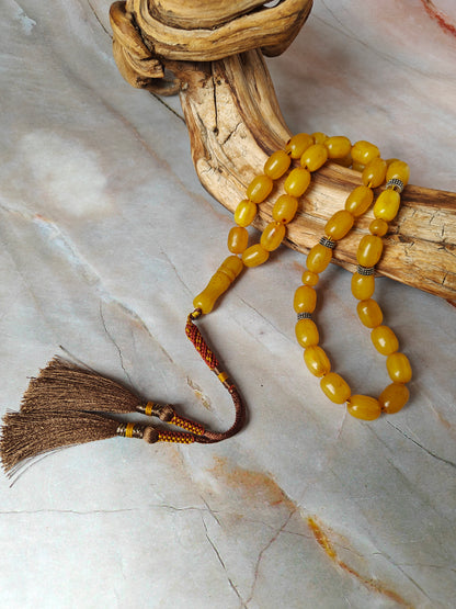 Antique Butterscotch Bakelite Misbah 33 Beads – Barrel Shape, Daily Use Tasbih