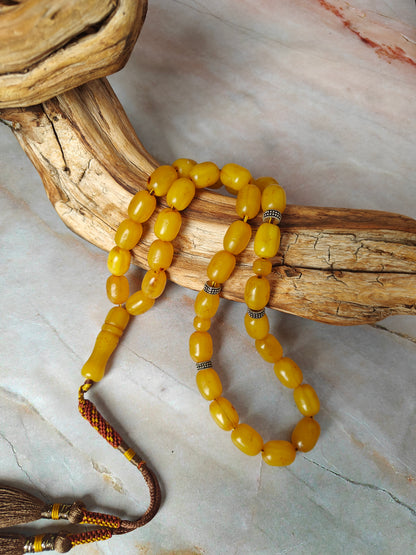 Antique Butterscotch Bakelite Misbah 33 Beads – Barrel Shape, Daily Use Tasbih