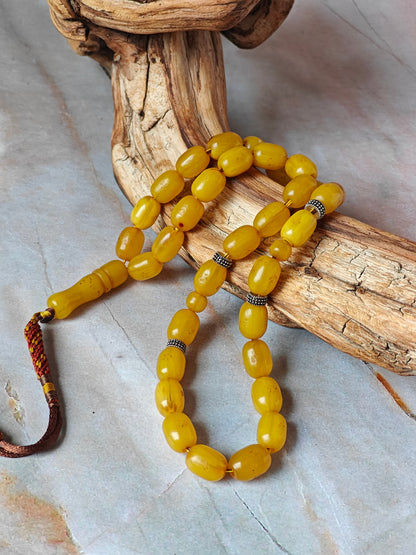 Antique Butterscotch Bakelite Misbah 33 Beads – Barrel Shape, Daily Use Tasbih