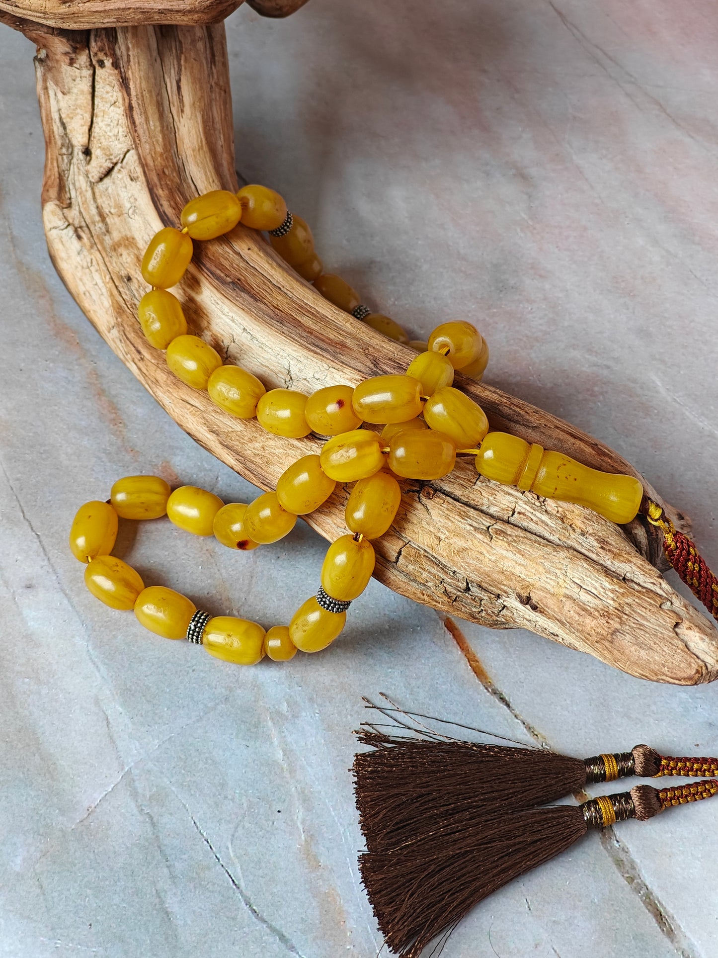 Antique Butterscotch Bakelite Misbah 33 Beads – Barrel Shape, Daily Use Tasbih