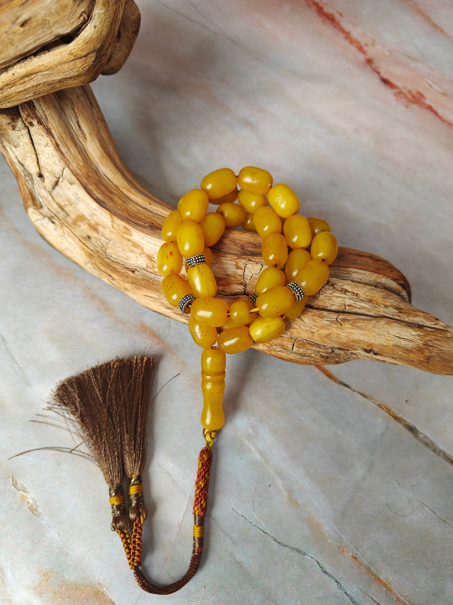 Antique Butterscotch Bakelite Misbah 33 Beads – Barrel Shape, Daily Use Tasbih