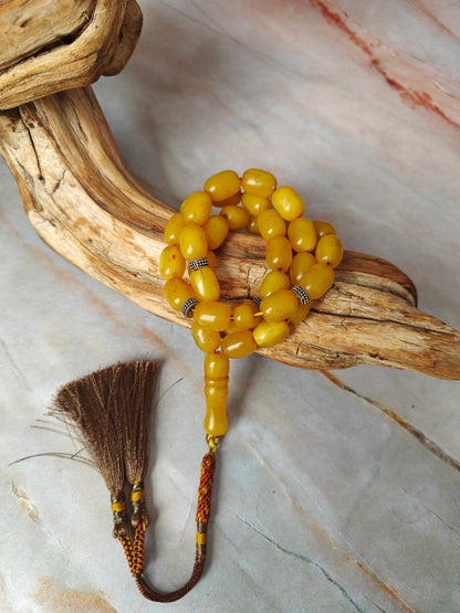 Antique Butterscotch Bakelite Misbah 33 Beads – Barrel Shape, Daily Use Tasbih