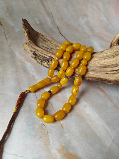 Antique Butterscotch Bakelite Misbah 33 Beads – Barrel Shape, Daily Use Tasbih
