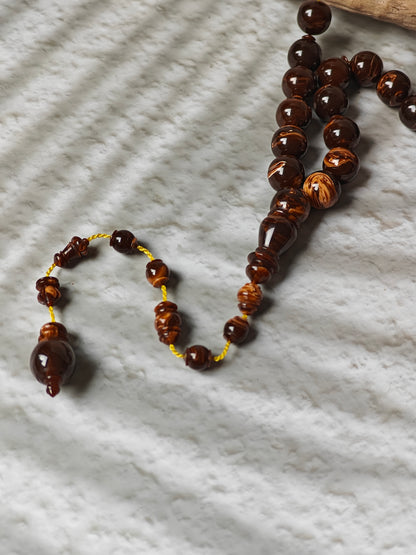 Galaxy Brown American Bakelite Tasbih | 39 Round Beads 11mm | Backgammon Origin | 45g