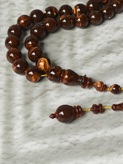 Galaxy Brown American Bakelite Tasbih | 39 Round Beads 11mm | Backgammon Origin | 45g