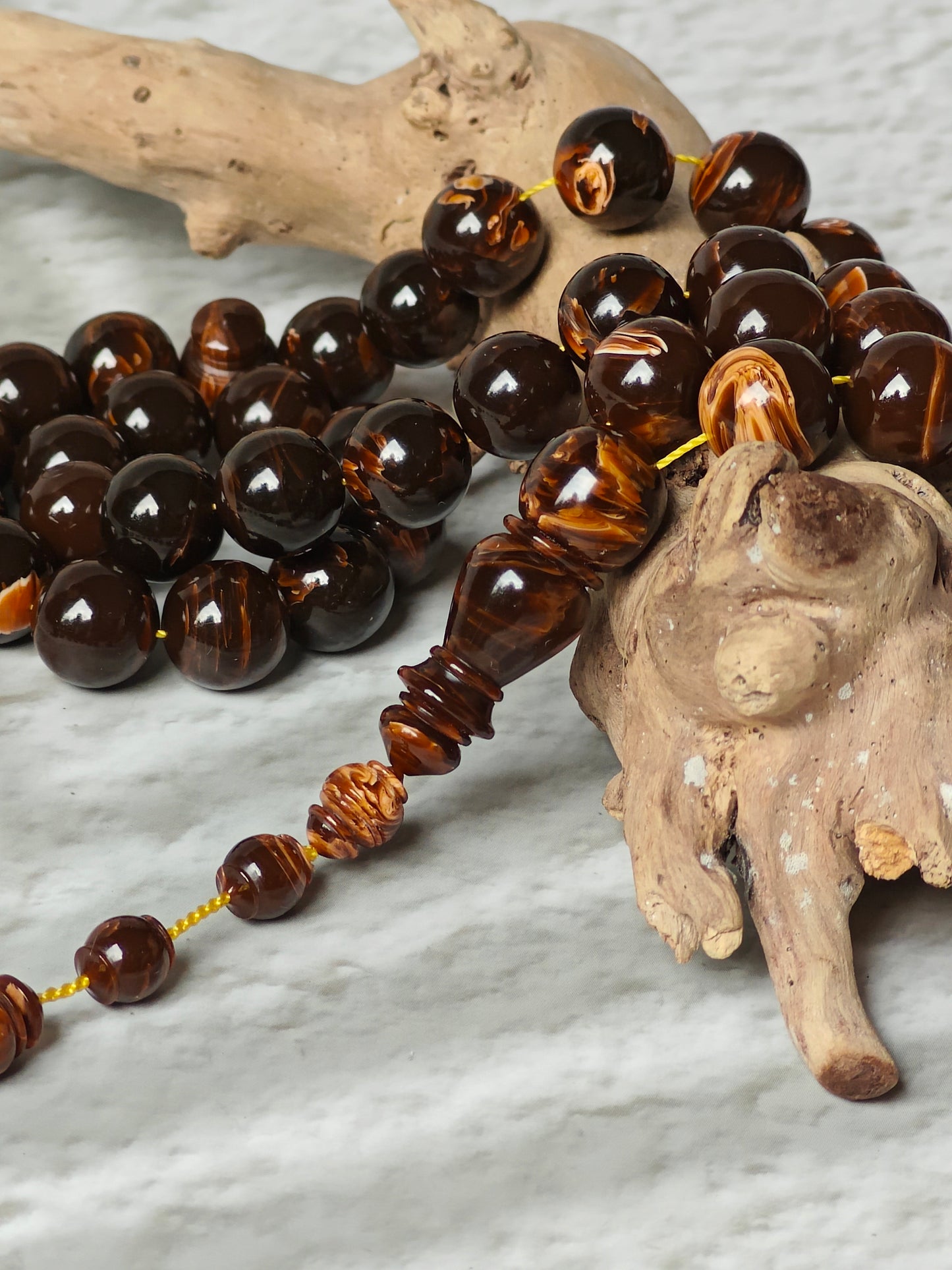 Galaxy Brown American Bakelite Tasbih | 39 Round Beads 11mm | Backgammon Origin | 45g