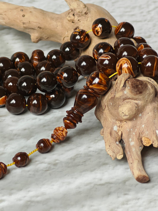Galaxy Brown American Bakelite Tasbih | 39 Round Beads 11mm | Backgammon Origin | 45g