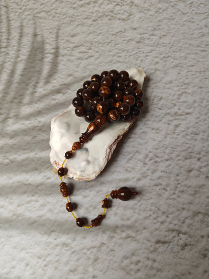 Galaxy Brown American Bakelite Tasbih | 39 Round Beads 11mm | Backgammon Origin | 45g