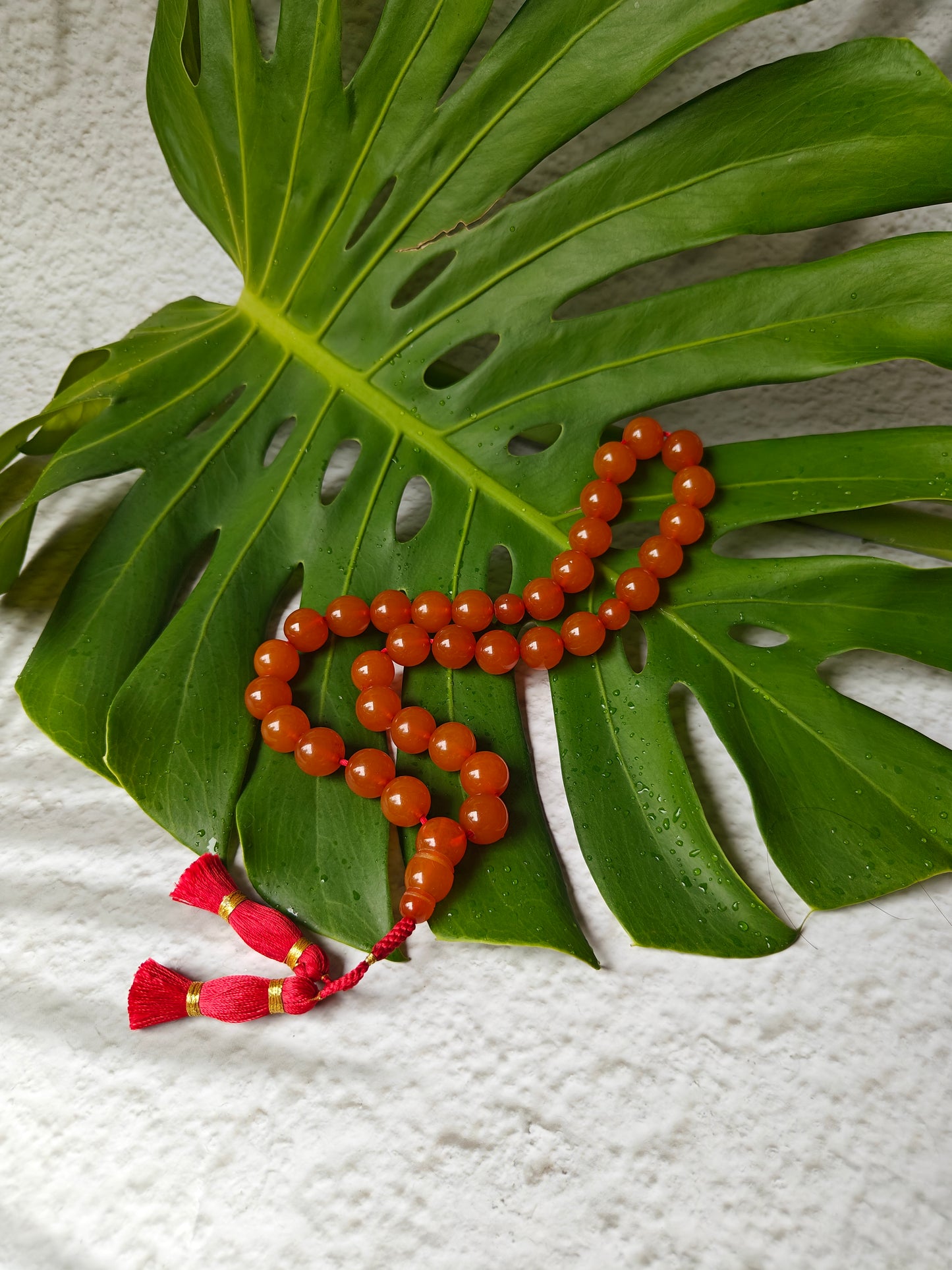 Antique Russian Melted Amber Misbah | 33 Round Beads | 13.5mm | 49.5g