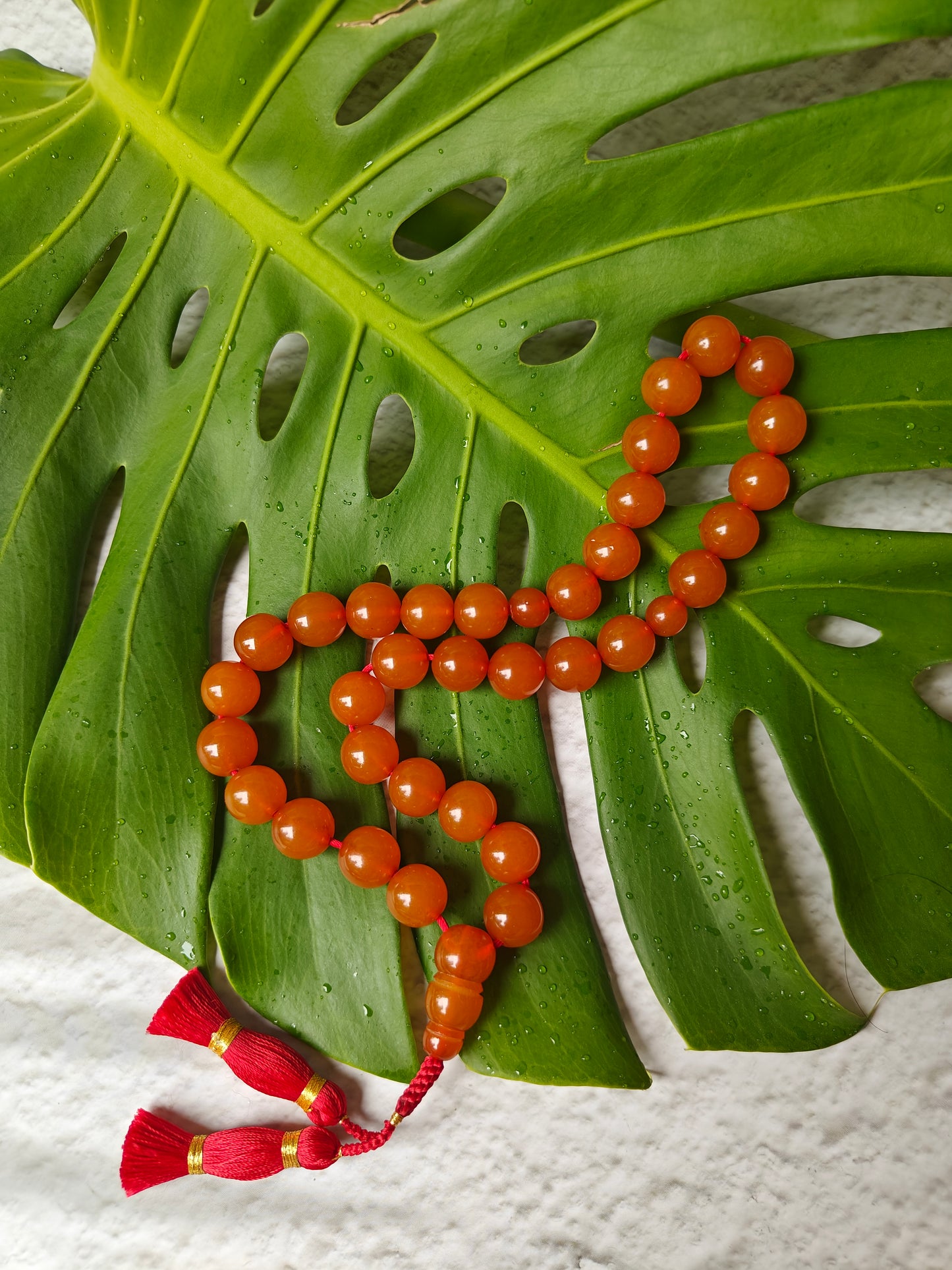 Antique Russian Melted Amber Misbah | 33 Round Beads | 13.5mm | 49.5g