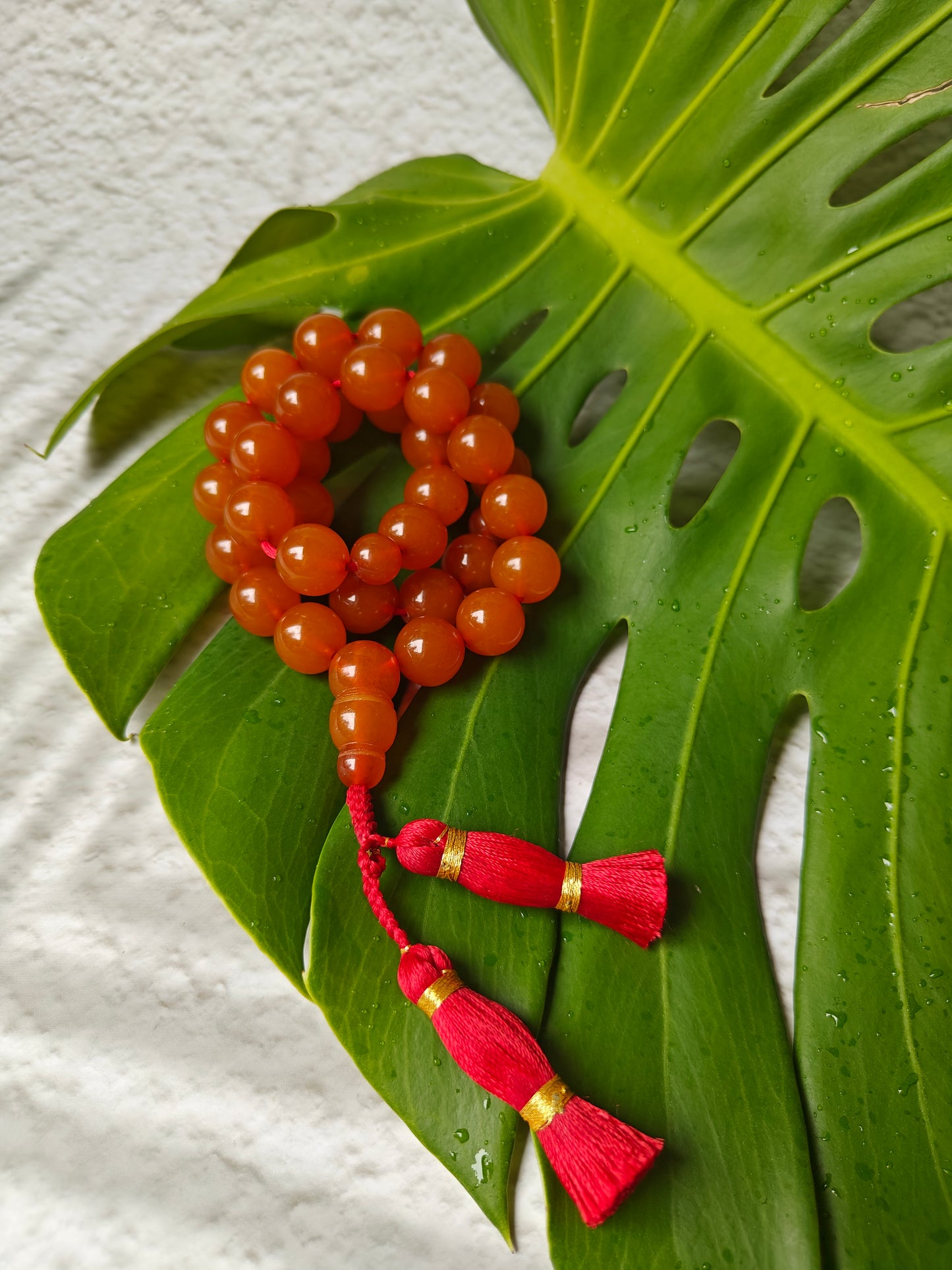 Antique Russian Melted Amber Misbah | 33 Round Beads | 13.5mm | 49.5g