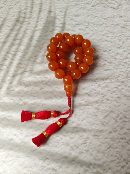 Antique Russian Melted Amber Misbah | 33 Round Beads | 13.5mm | 49.5g