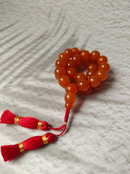 Antique Russian Melted Amber Misbah | 33 Round Beads | 13.5mm | 49.5g