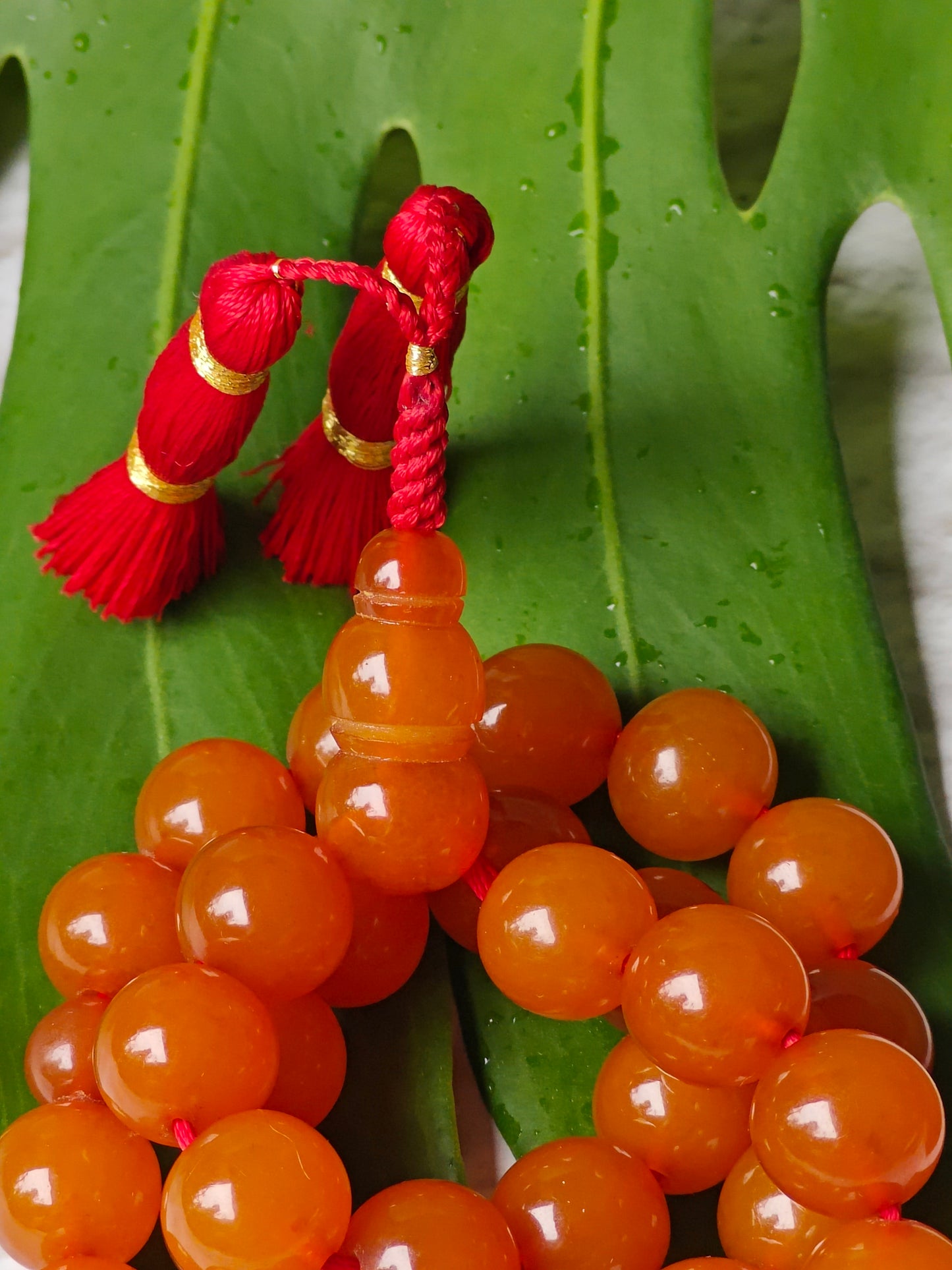 Antique Russian Melted Amber Misbah | 33 Round Beads | 13.5mm | 49.5g