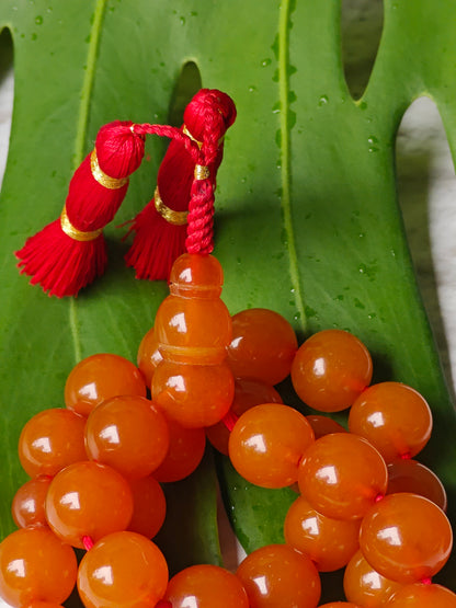 Antique Russian Melted Amber Misbah | 33 Round Beads | 13.5mm | 49.5g