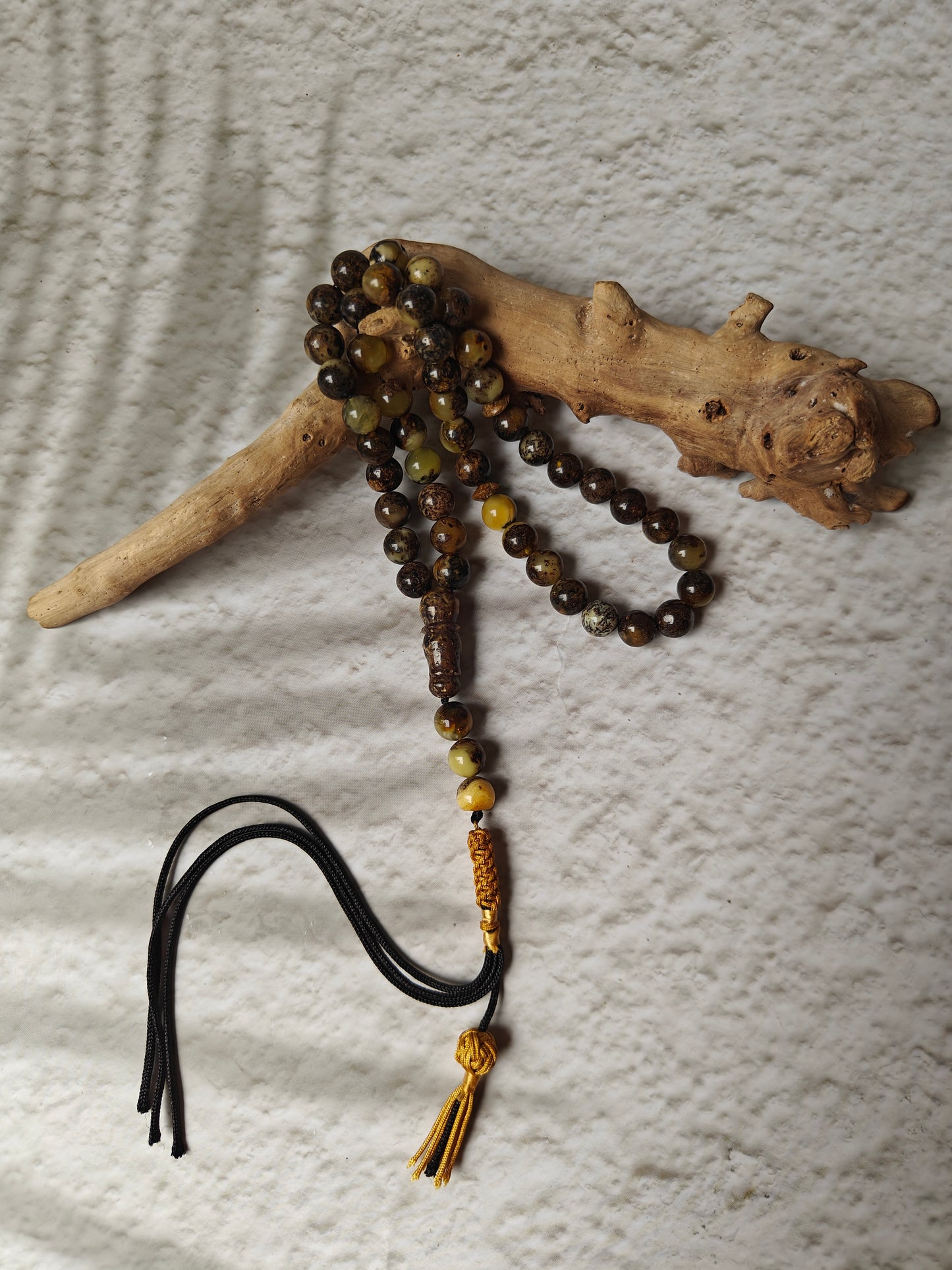 Dark Oreo Baltic Amber Misbah | 45 Round Beads | 9mm | Natural Inclusions | 18g