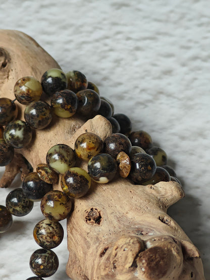 Dark Oreo Baltic Amber Misbah | 45 Round Beads | 9mm | Natural Inclusions | 18g