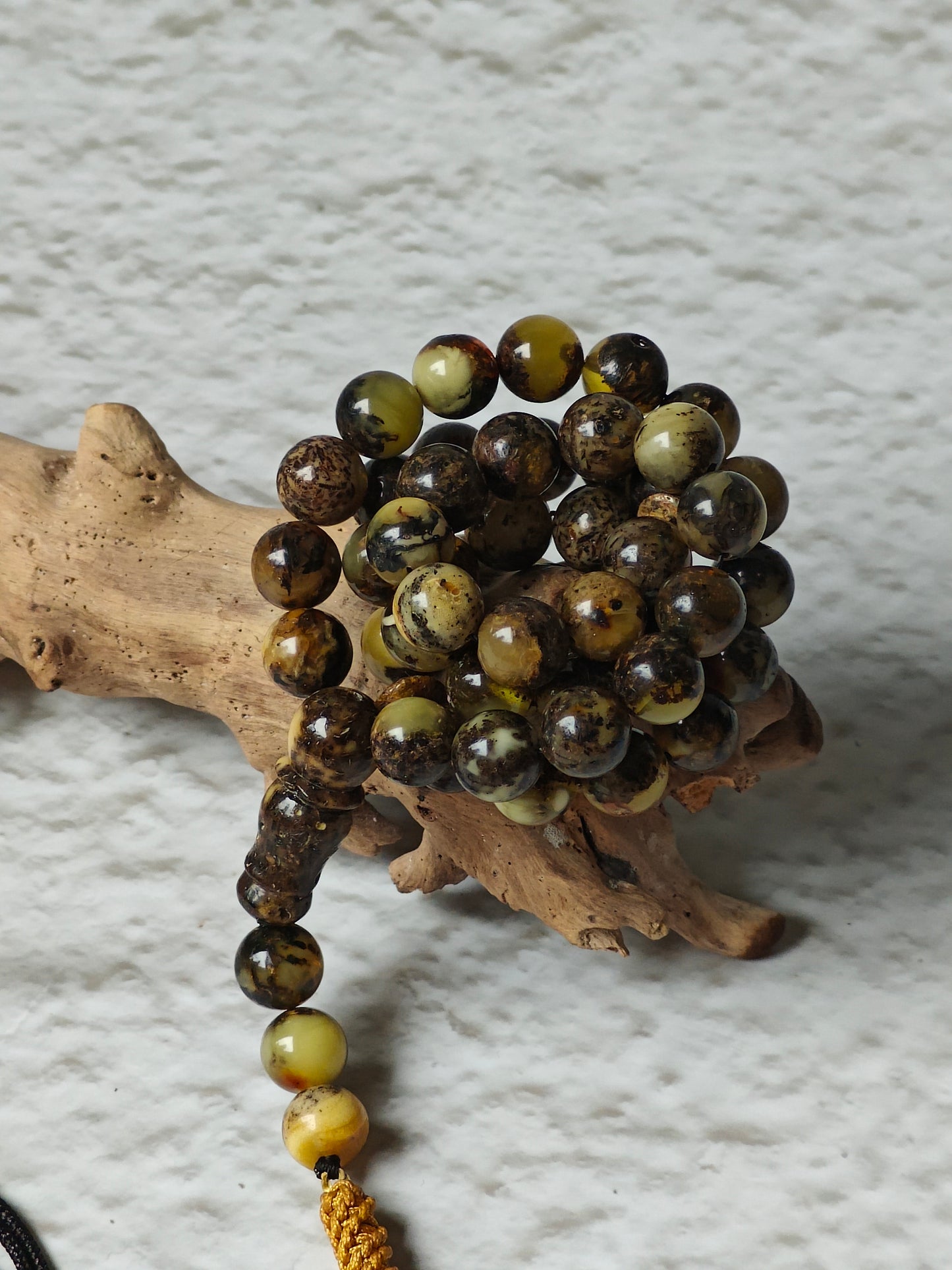 Dark Oreo Baltic Amber Misbah | 45 Round Beads | 9mm | Natural Inclusions | 18g