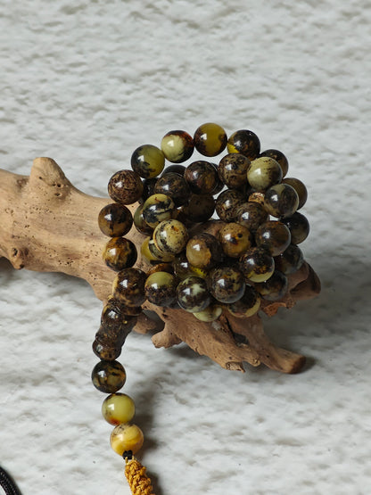 Dark Oreo Baltic Amber Misbah | 45 Round Beads | 9mm | Natural Inclusions | 18g