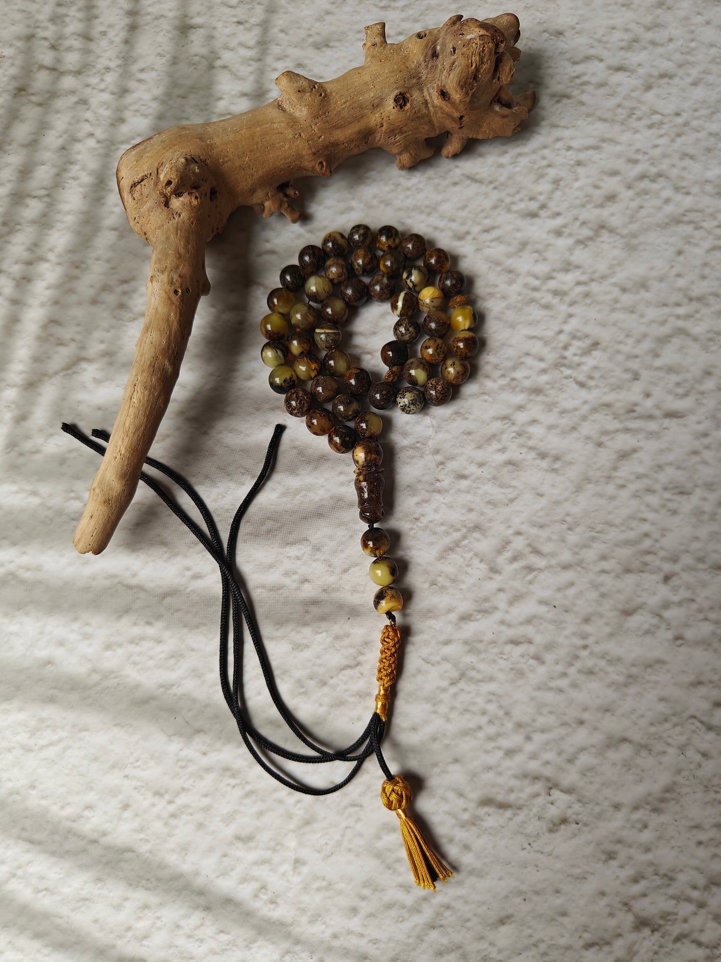 Dark Oreo Baltic Amber Misbah | 45 Round Beads | 9mm | Natural Inclusions | 18g