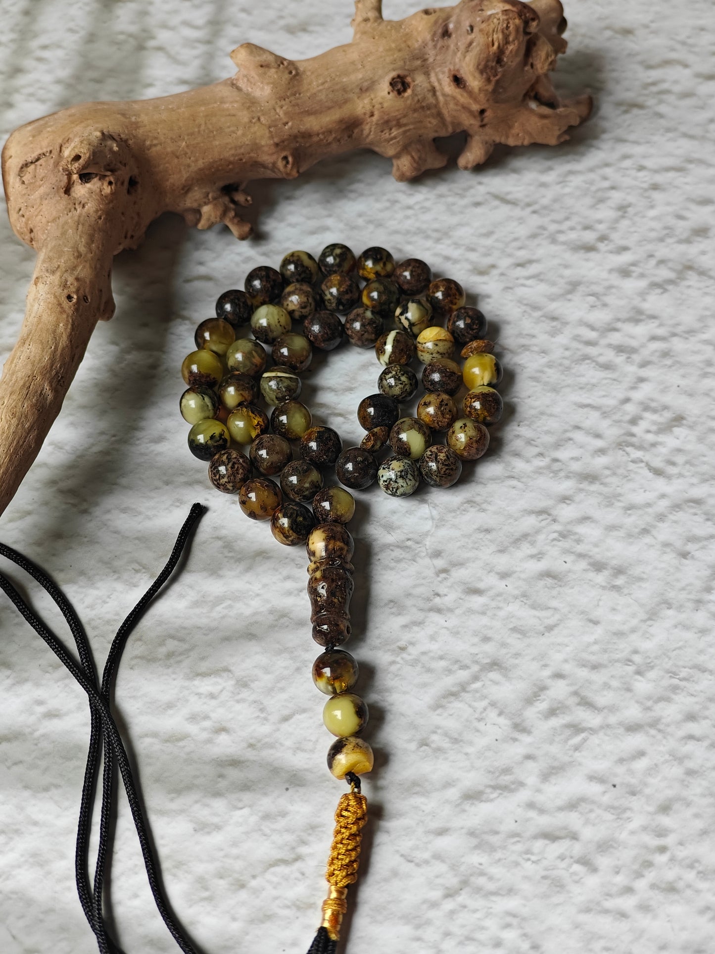 Dark Oreo Baltic Amber Misbah | 45 Round Beads | 9mm | Natural Inclusions | 18g