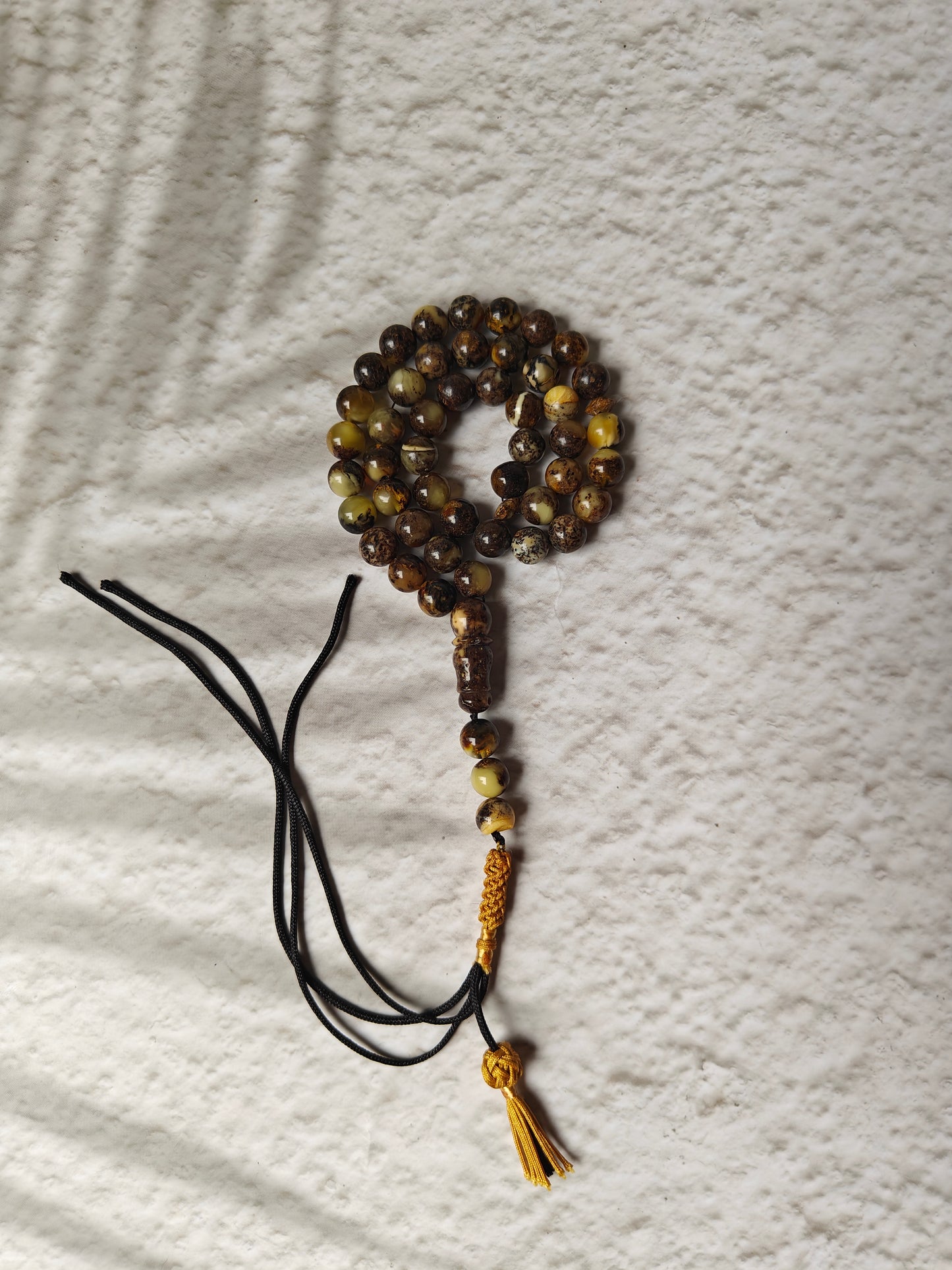 Dark Oreo Baltic Amber Misbah | 45 Round Beads | 9mm | Natural Inclusions | 18g
