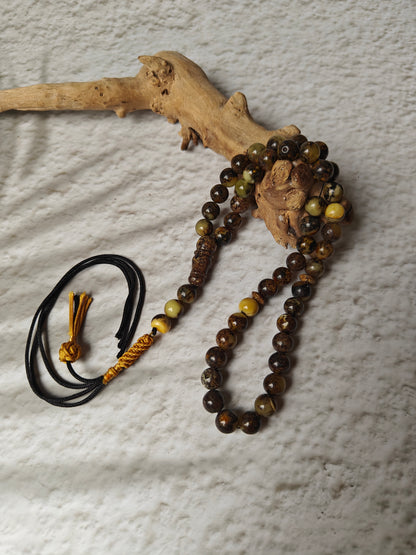 Dark Oreo Baltic Amber Misbah | 45 Round Beads | 9mm | Natural Inclusions | 18g