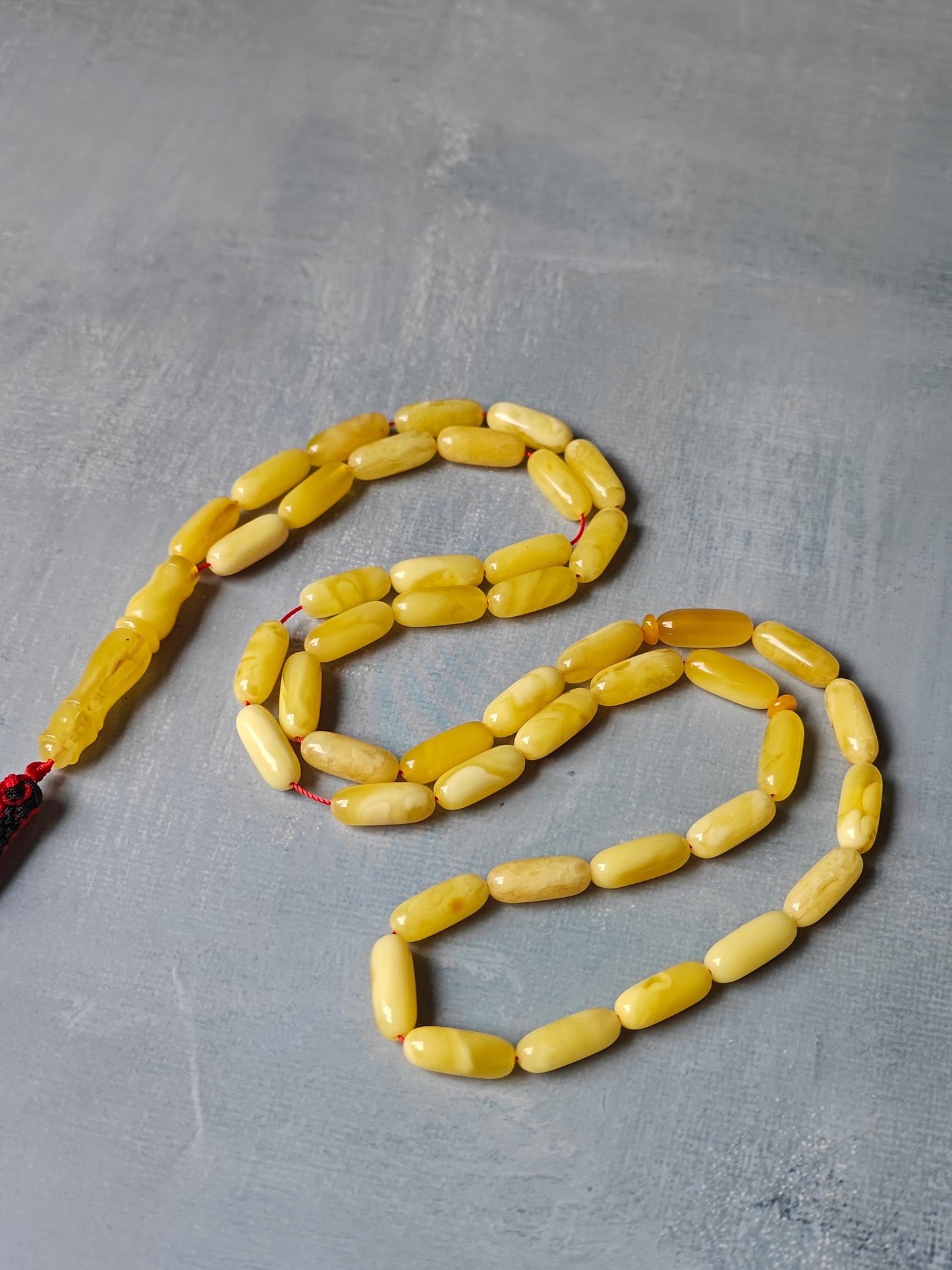 Natural Cloudy Milk Baltic Amber Misbah | 45 Capsule Beads | Natural Inclusions | 18.3g