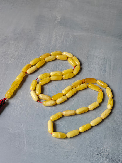 Natural Cloudy Milk Baltic Amber Misbah | 45 Capsule Beads | Natural Inclusions | 18.3g