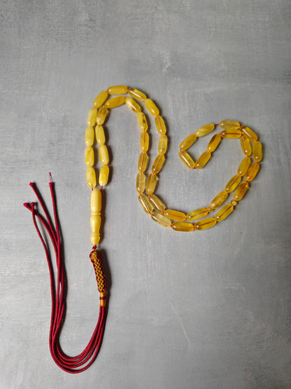 One Stone | Half-Half Baltic Amber Misbah | 45 Capsule Beads | Citron & Milk | 18.4g