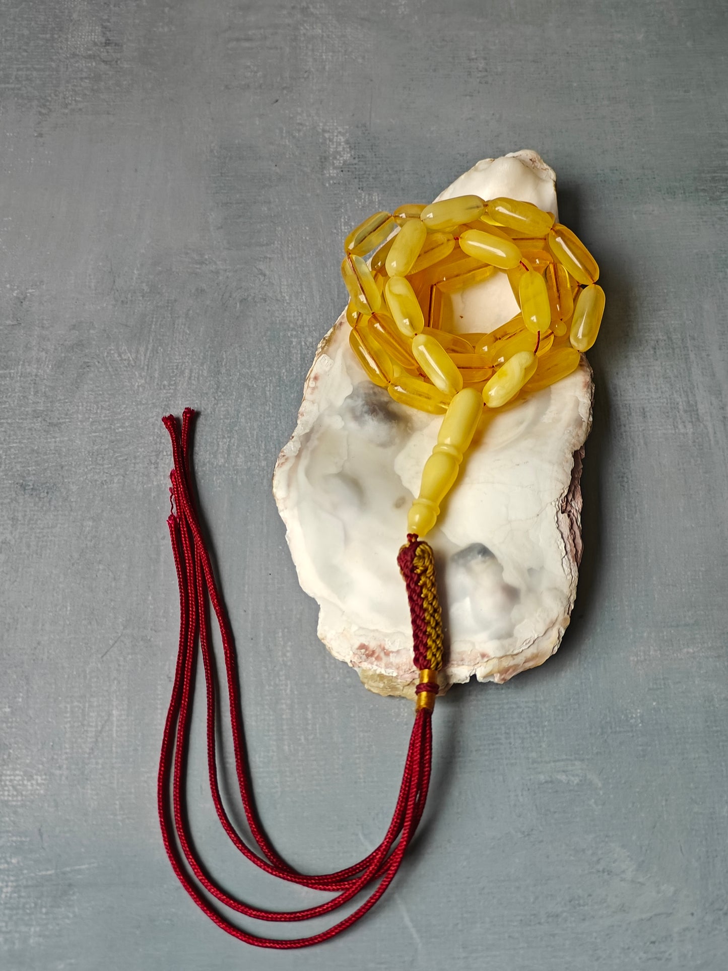 One Stone | Half-Half Baltic Amber Misbah | 45 Capsule Beads | Citron & Milk | 18.4g