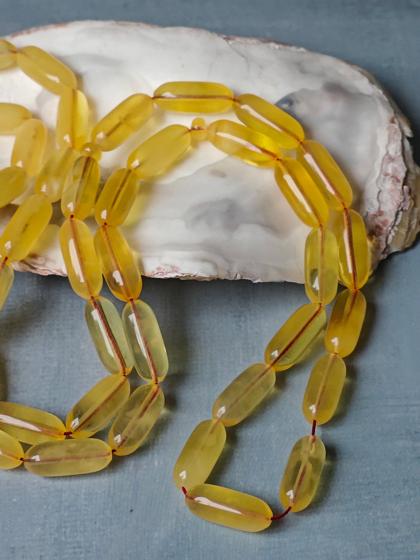 One Stone | Half-Half Baltic Amber Misbah | 45 Capsule Beads | Citron & Milk | 18.4g