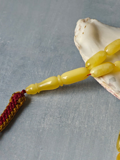 One Stone | Half-Half Baltic Amber Misbah | 45 Capsule Beads | Citron & Milk | 18.4g