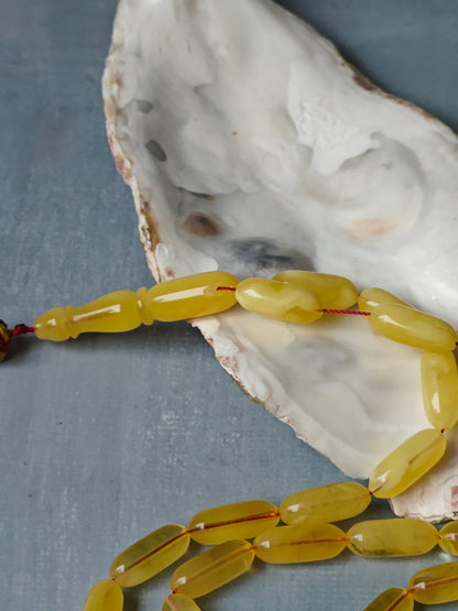 One Stone | Half-Half Baltic Amber Misbah | 45 Capsule Beads | Citron & Milk | 18.4g