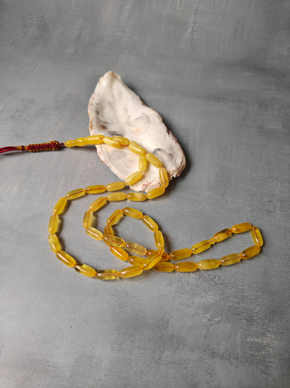 One Stone | Half-Half Baltic Amber Misbah | 45 Capsule Beads | Citron & Milk | 18.4g