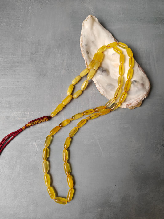 One Stone | Half-Half Baltic Amber Misbah | 45 Capsule Beads | Citron & Milk | 18.4g