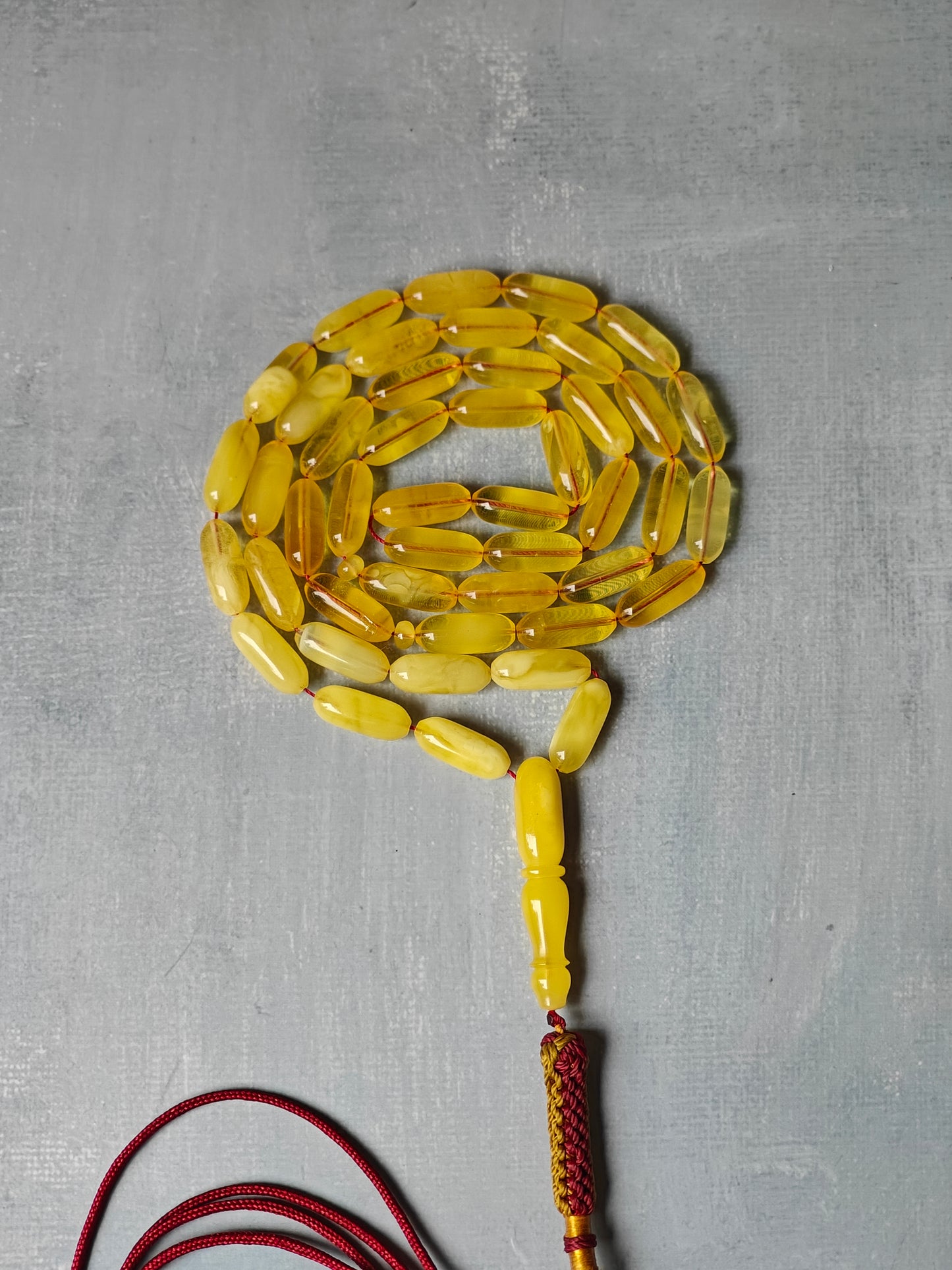 One Stone | Half-Half Baltic Amber Misbah | 45 Capsule Beads | Citron & Milk | 18.4g
