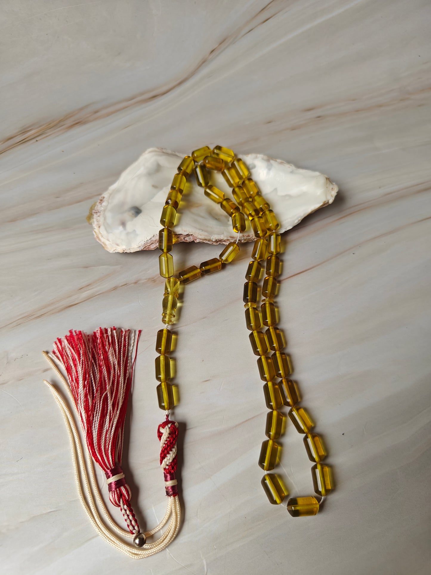 Natural Green Caribbean Amber Misbah | 45 Barrel Beads | 21.5g