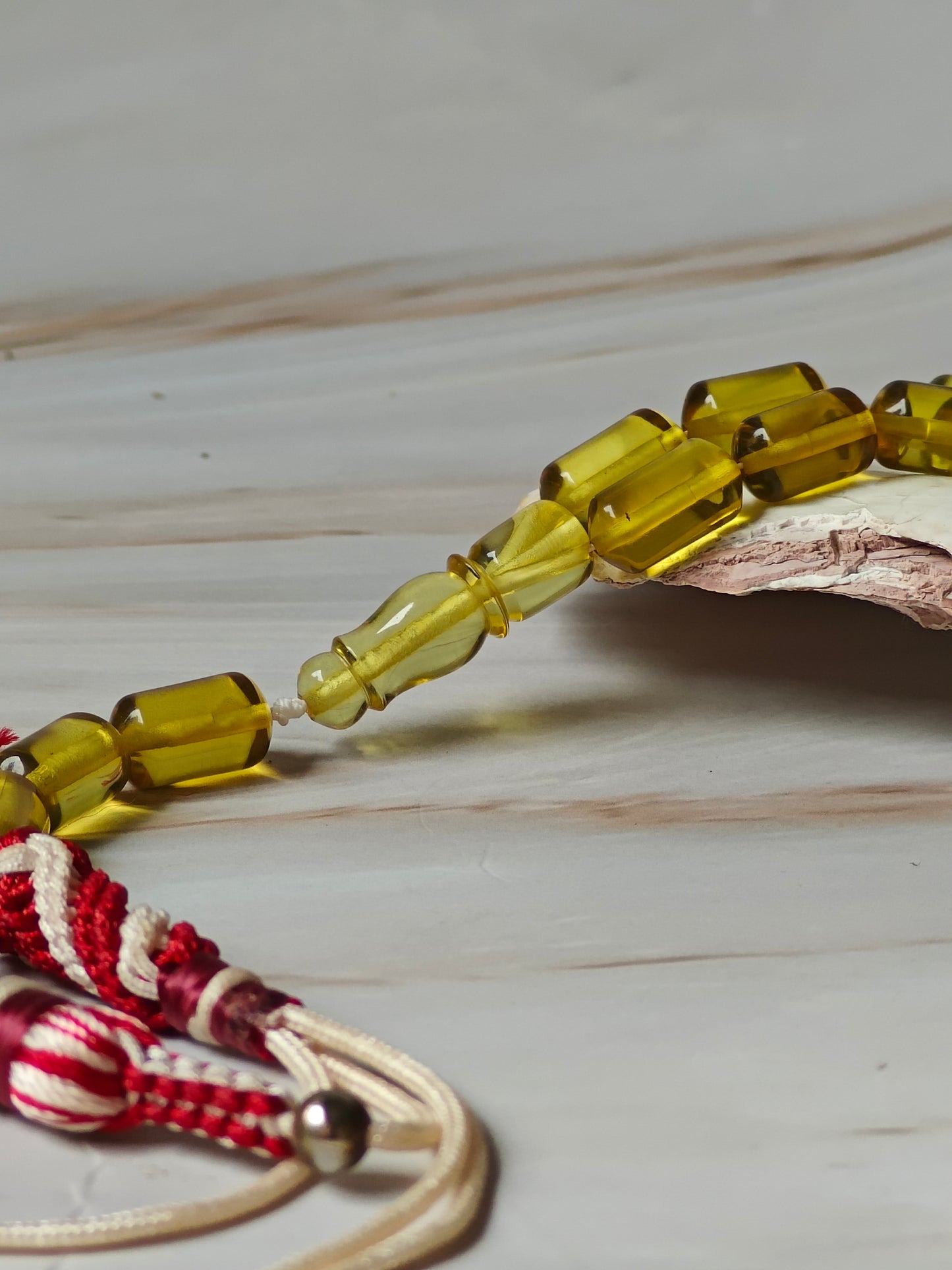Natural Green Caribbean Amber Misbah | 45 Barrel Beads | 21.5g