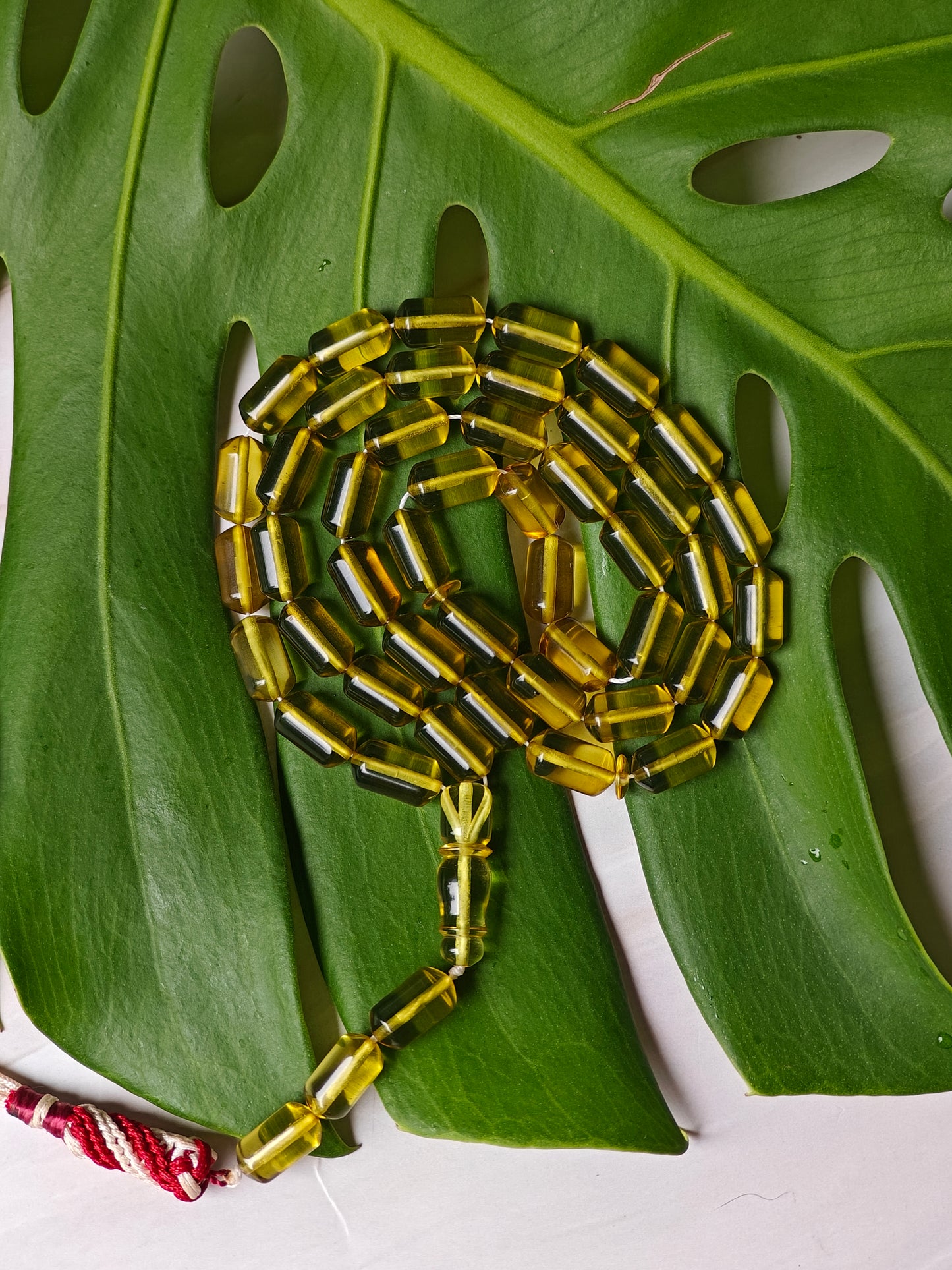 Natural Green Caribbean Amber Misbah | 45 Barrel Beads | 21.5g
