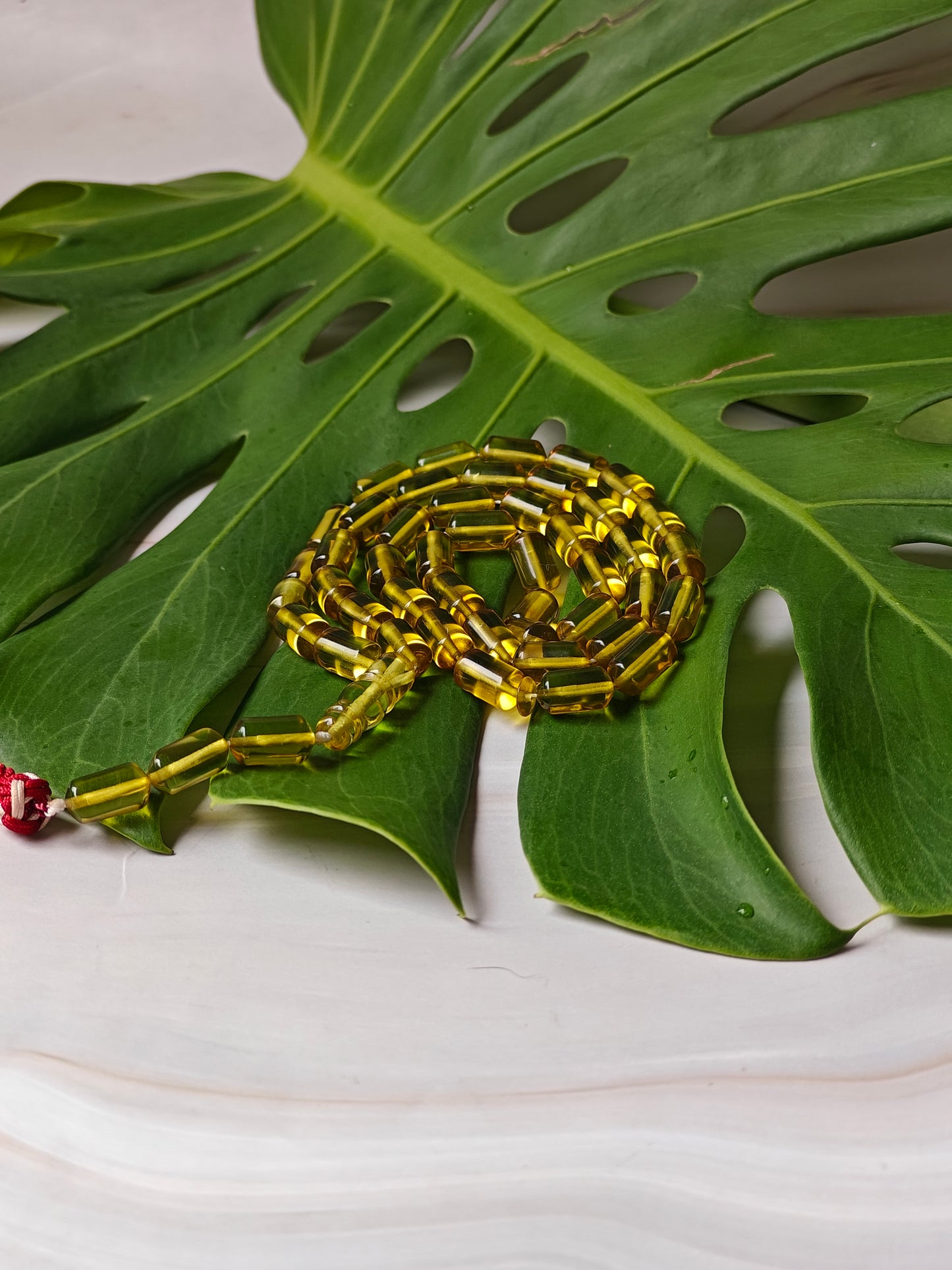 Natural Green Caribbean Amber Misbah | 45 Barrel Beads | 21.5g