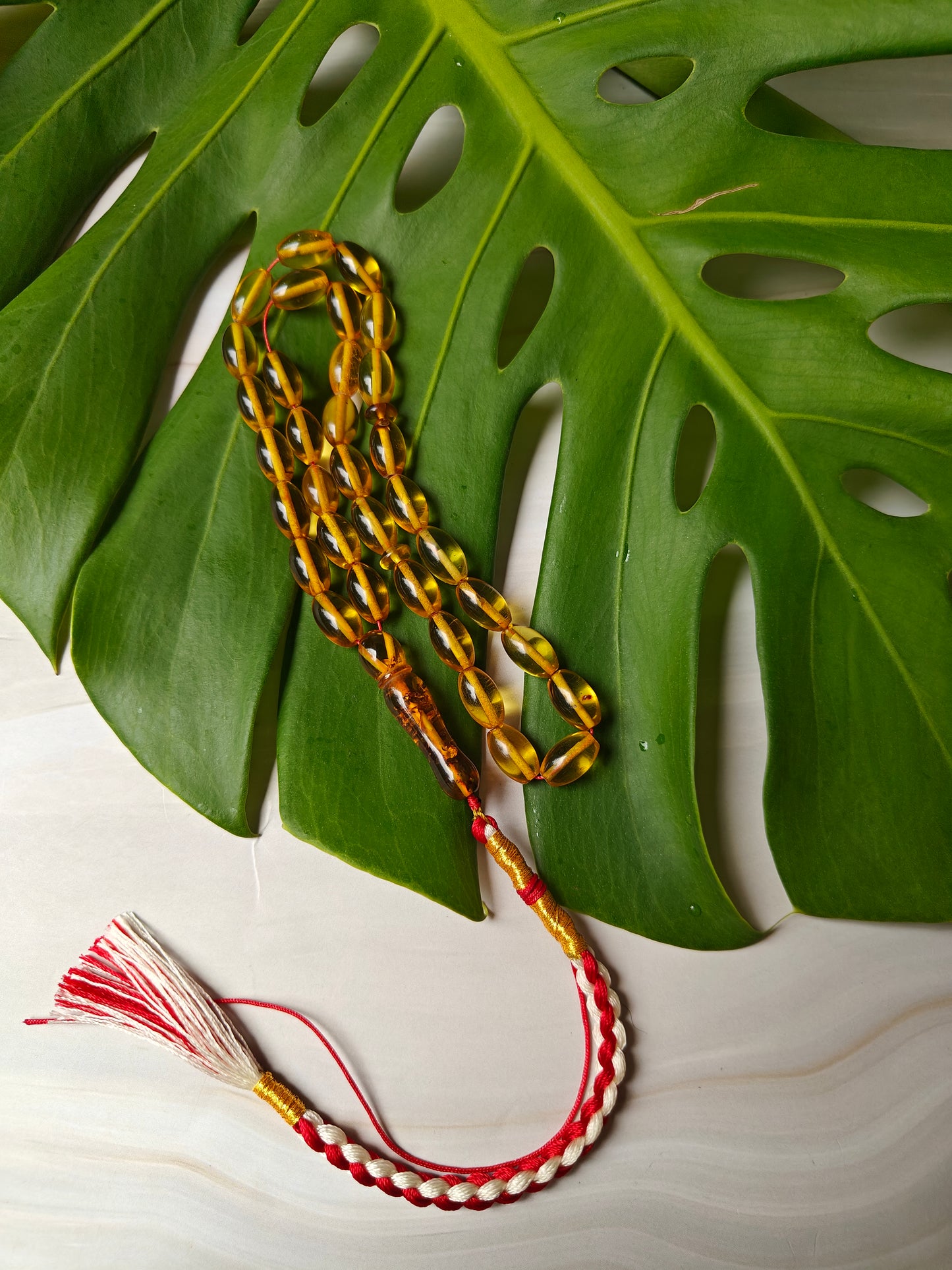 Natural Green Caribbean Amber Rosary | 33 Olive Beads | Pocket Size | 15g