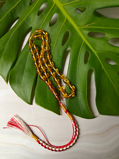 Natural Green Caribbean Amber Rosary | 33 Olive Beads | Pocket Size | 15g