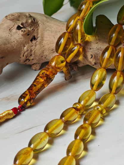 Natural Green Caribbean Amber Rosary | 33 Olive Beads | Pocket Size | 15g