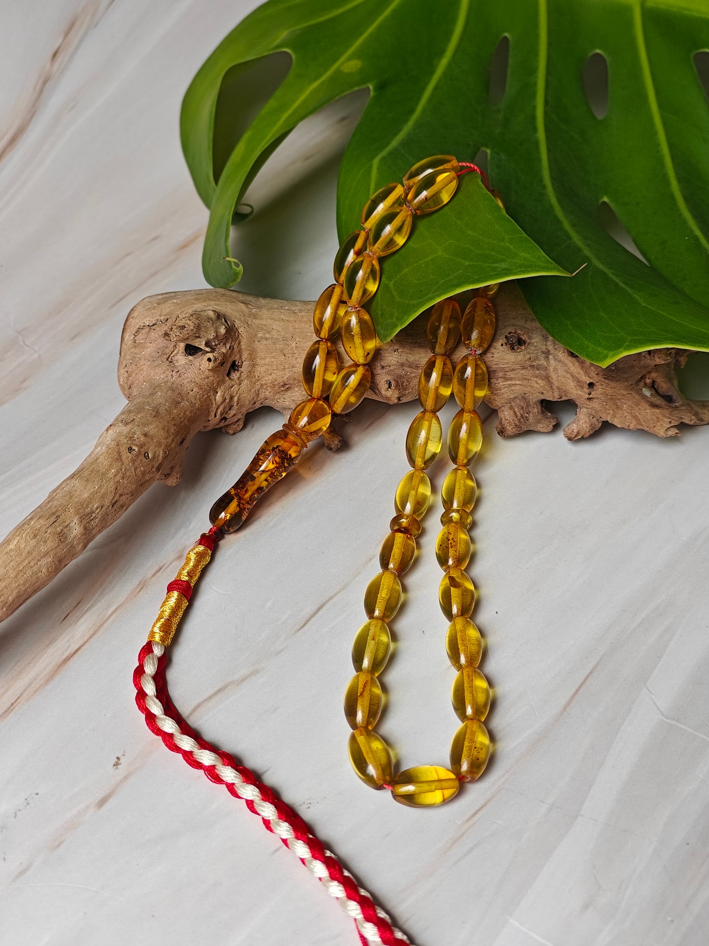 Natural Green Caribbean Amber Rosary | 33 Olive Beads | Pocket Size | 15g