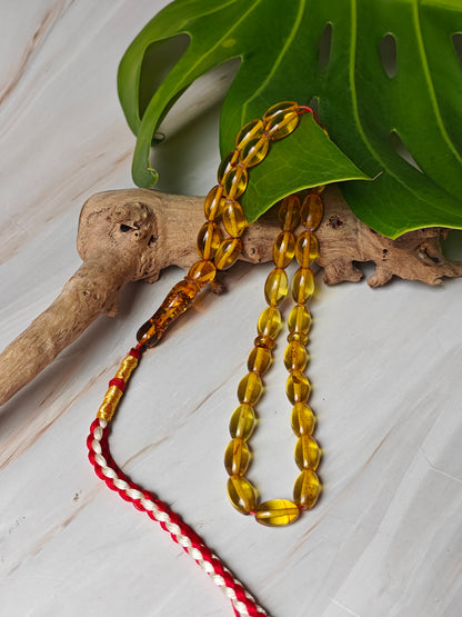 Natural Green Caribbean Amber Rosary | 33 Olive Beads | Pocket Size | 15g
