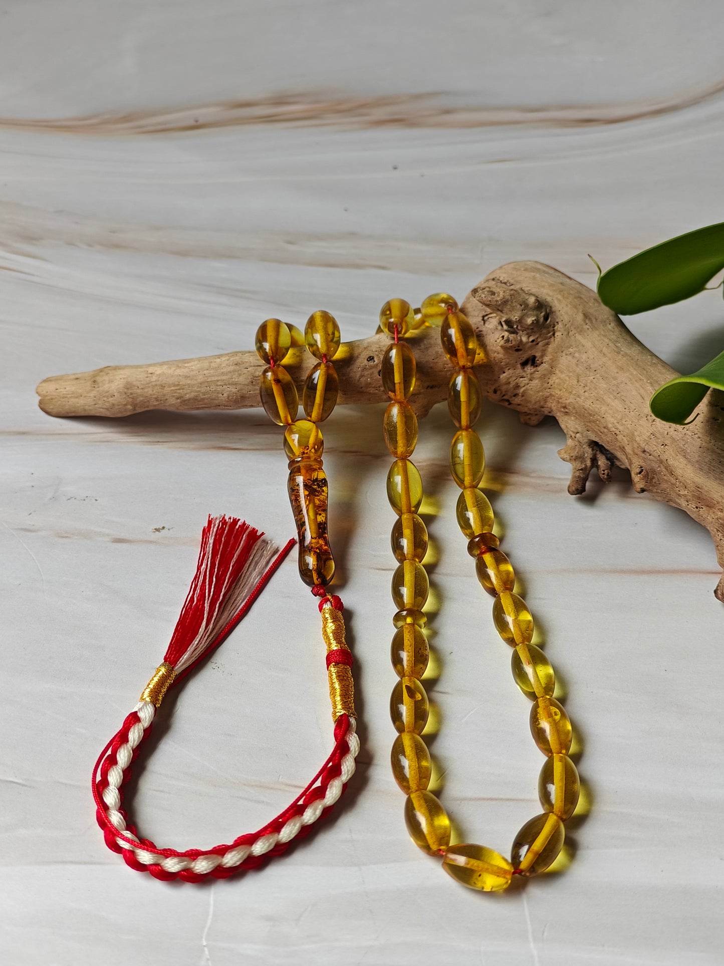 Natural Green Caribbean Amber Rosary | 33 Olive Beads | Pocket Size | 15g